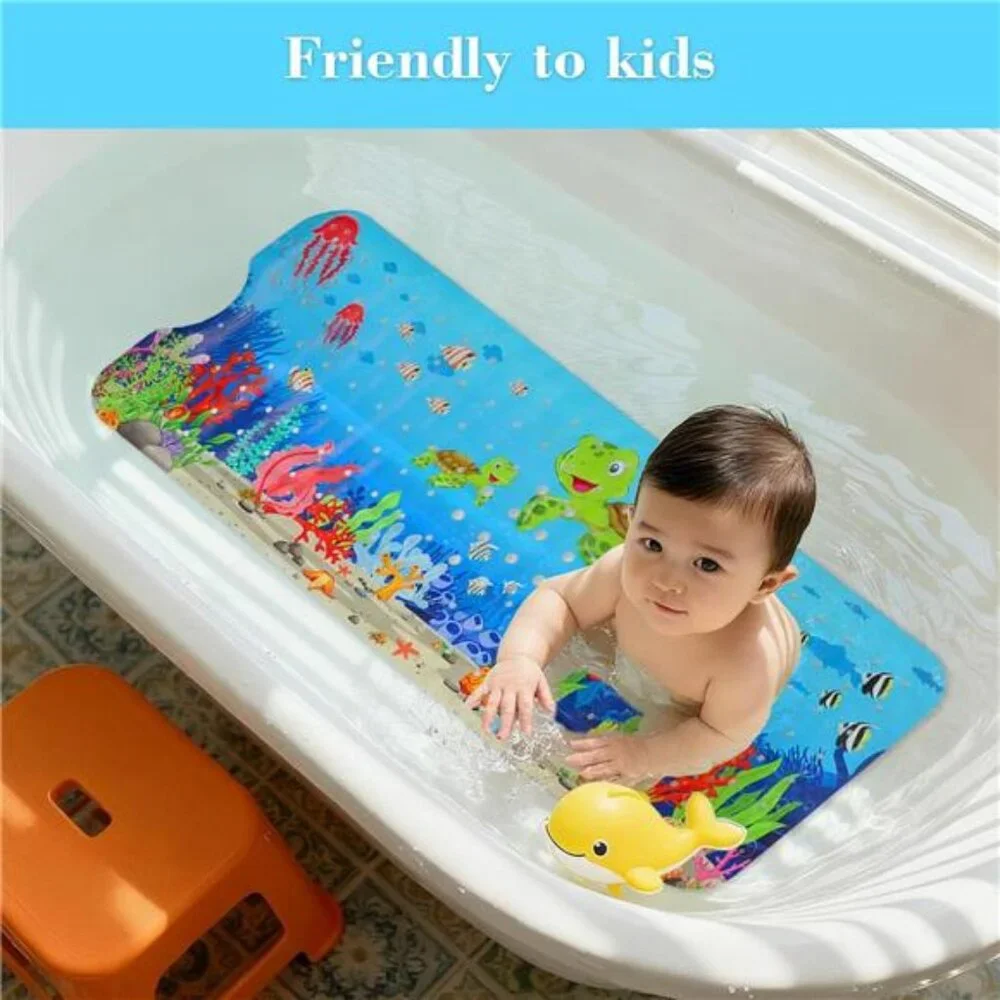 Kids Bath Mat Non Slip Toddler Shower Mat Cartoon Baby Bathtub Suction Cups